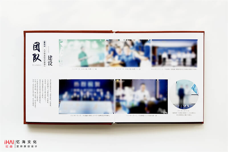 蓝色基调设计的领导工作相册内页-忆海文化